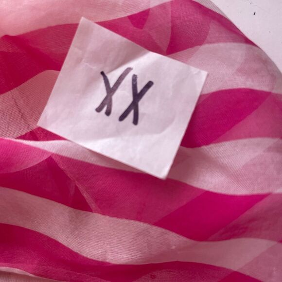 Vintage Anne Klein Silk polkadot Striped long Scarf Pink Red white Coquette #XX - Picture 10 of 10